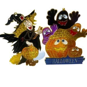 Vintage Plastic Stained Glass Sun Catcher Witch ghost pumpkin Halloween Decor